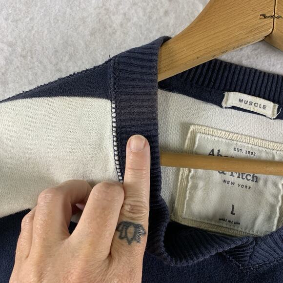 Abercrombie Fitch‎ Mens Muscle Stripped Knit Shirt Sz L Y2K Preppy Coastal Logo - Picture 4 of 14